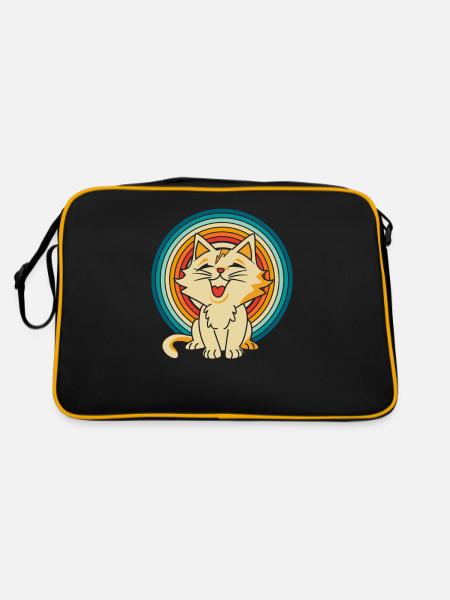 Katze - Retro Tasche - Schwarz/Gold - Hinten