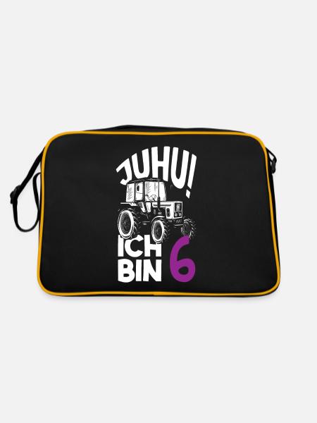 6. Geburtstag Traktor 6 Jahre Geburtstagsshirt - Retro Tasche - Schwarz/Gold - Hinten