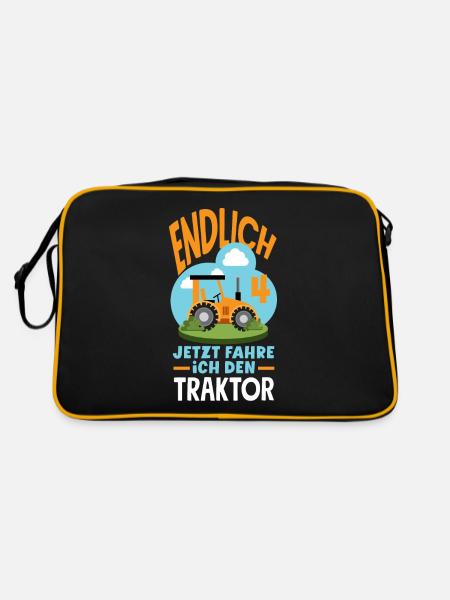 4th Birthday Tractor 4 Years Birthday Shirt - Retro Bag - black/gold - Back