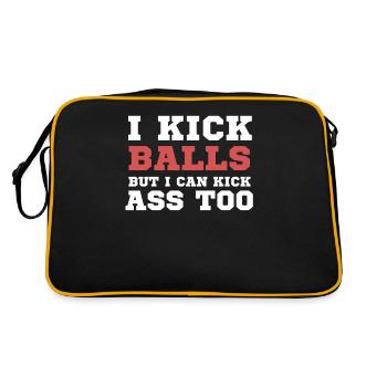 Ich Kicke Bälle, Aber Ich Kann Auch In Den Treten - Retro Tasche - Schwarz/Gold - Hinten