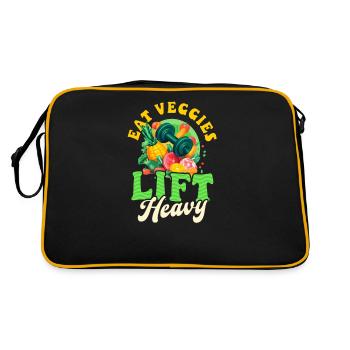 Veganer Sportler essen Gemüse heben schwer - Retro Tasche - Schwarz/Gold - Hinten
