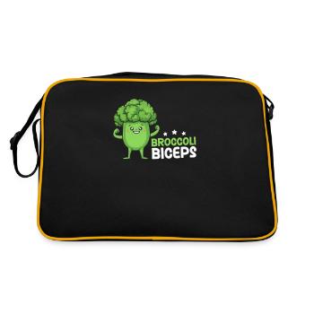 Veganer Sportler Brokkoli Bizeps Flexing - Retro Tasche - Schwarz/Gold - Hinten