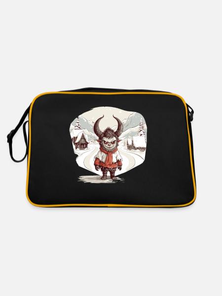 Krampus Böser Weihnachtsmann Kramperl Krampus - Retro Tasche - Schwarz/Gold - Hinten