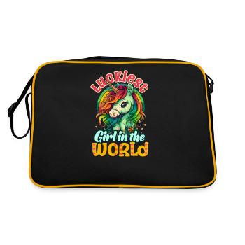 Irisches Einhorn St. Patricks Glücklichstes Mädchen Welt - Retro Tasche - Schwarz/Gold - Hinten
