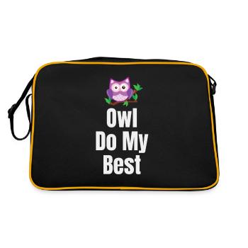 Eule Mach Meine Besten Wortspiele - Retro Tasche - Schwarz/Gold - Hinten