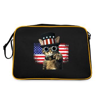 steampunk Katze mit USA Flagge - Retro Tasche - Schwarz/Gold - Hinten
