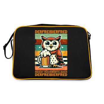Der Freibier Fred heisst rückwärts Auch Der - Retro Tasche - Schwarz/Gold - Hinten