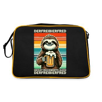 Der Freibier Fred heisst rückwärts Auch Der - Retro Tasche - Schwarz/Gold - Hinten