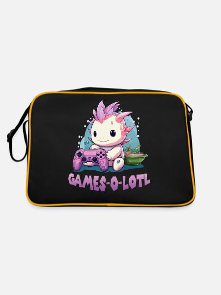 Axolotl T Kawaii Axolotl Gaming Lurche Axolotl - Retro Tasche - Schwarz/Gold - Hinten
