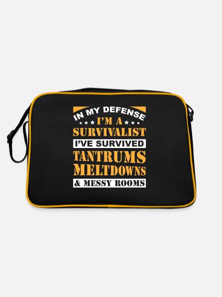 Vater Papa Lustig Lustiger Papa In My Defense - Retro Tasche - Schwarz/Gold - Hinten