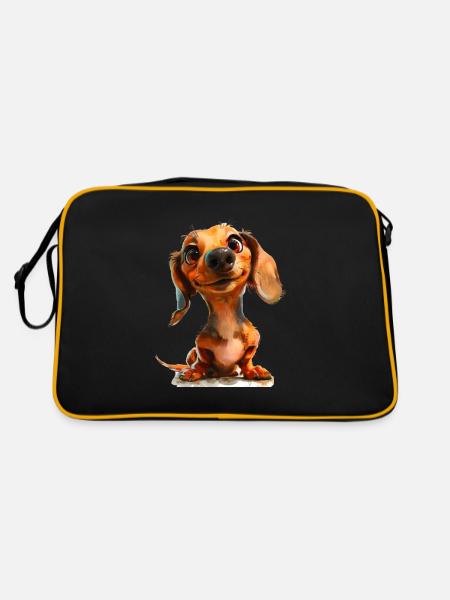 Funny dachshund shirt for dog owners walking dogs - Retro Bag - black/gold - Back
