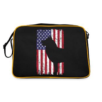 Siberian Huskys Hund mit USA Flagge - Retro Tasche - Schwarz/Gold - Hinten