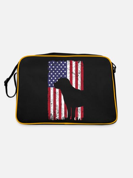 Labrador Retriever Dog with USA Flag - Retro Bag - black/gold - Back
