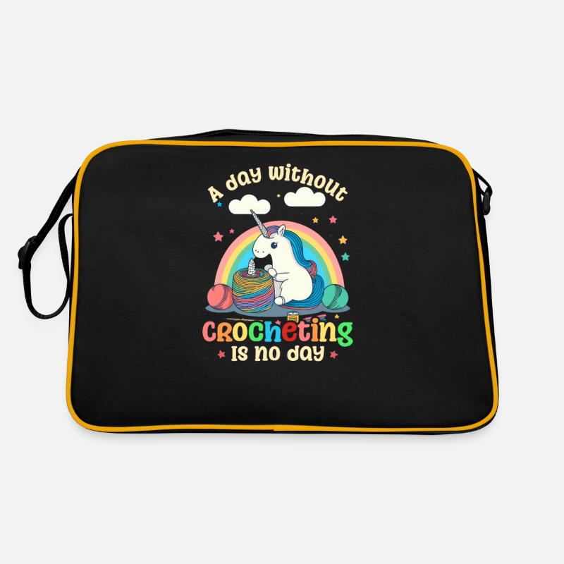 Häkeltag Ohne Häkeln kein Tag - Retro Tasche - Schwarz/Gold