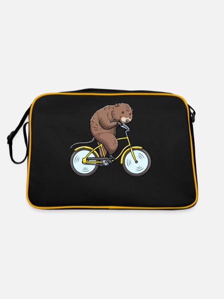 Bisamratte Auf Fahrrad - Retro Tasche - Schwarz/Gold - Hinten