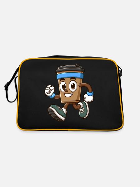 Laufender Kaffeebecher Mit Sneakers - Retro Tasche - Schwarz/Gold - Hinten