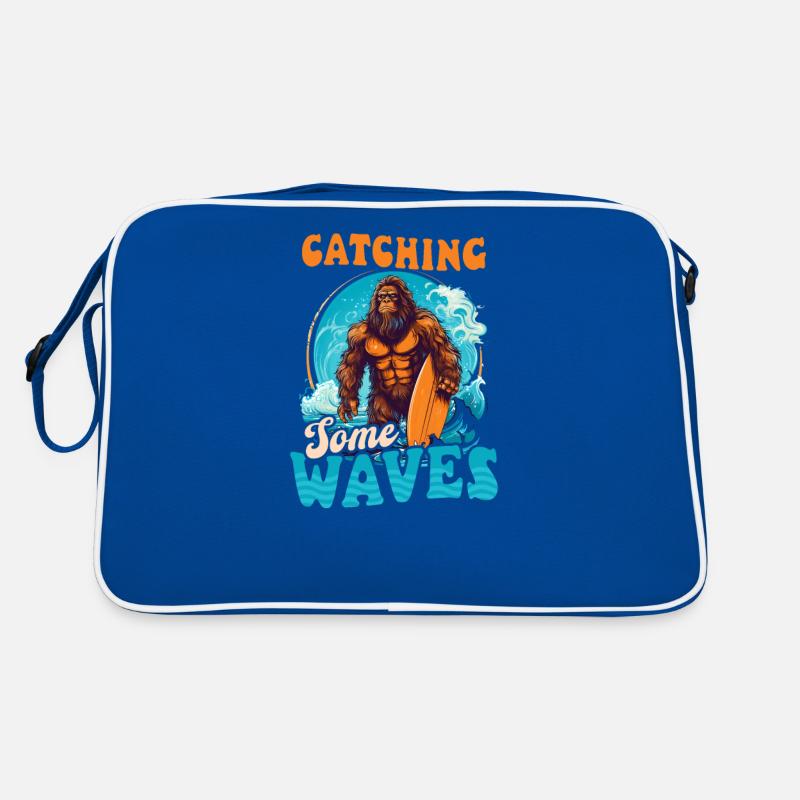 Surfer fängt ein Wellenmonster Retro Tasche