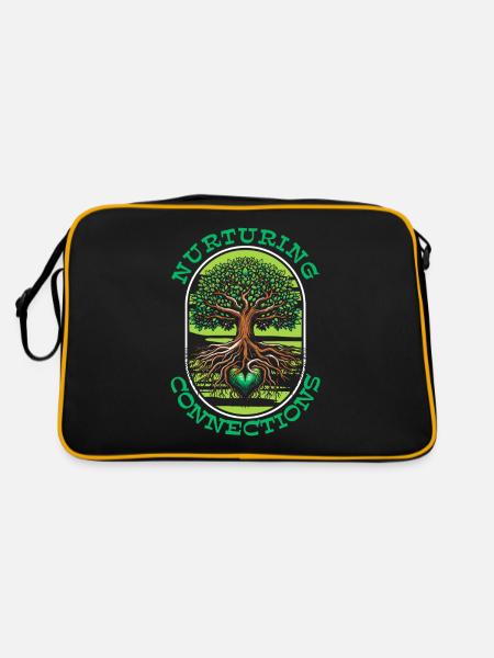 Mama Mutter Baum Natur Herz - Retro Tasche - Schwarz/Gold - Hinten