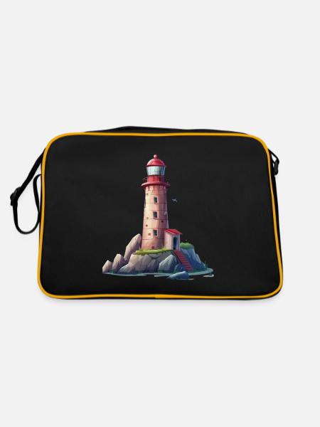 Lighthouse On The Rocky Coast - Retro Bag - black/gold - Back