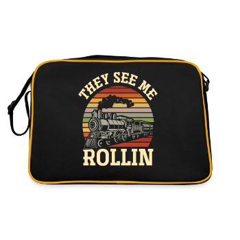 Funny Train Driver Train Trains - Retro Bag - black/gold - Back