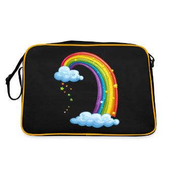 Colorful Rainbow With Clouds Drawing - Retro Bag - black/gold - Back