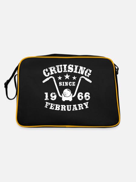 Cruising Biker Geburtstag Februar 1966 Motorrad - Retro Tasche - Schwarz/Gold - Hinten