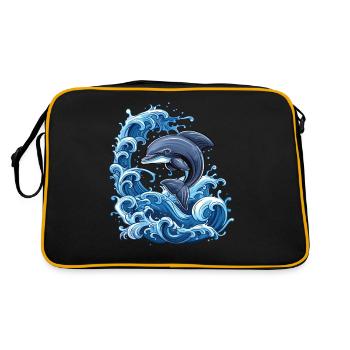 Dolphin, Water, Waves, Ocean - Retro Bag - black/gold - Back