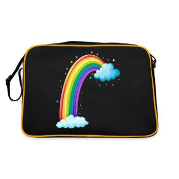 Colorful Rainbow With Clouds Drawing - Retro Bag - black/gold - Back