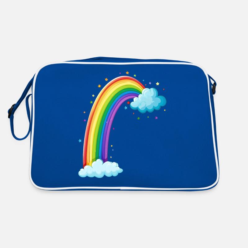 Colorful Rainbow With Clouds Drawing Retro Bag