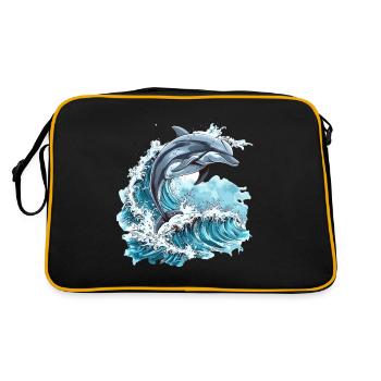 Dolphin Surrounded by Ocean Waves - Retro Bag - black/gold - Back