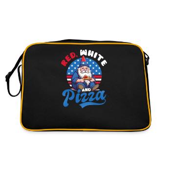 4th July American Gnome Red White And Pizza - Retro Bag - black/gold - Back
