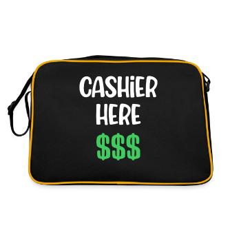 Kassierer Hier Lustiger Buchhalter Sachbearbeiter - Retro Tasche - Schwarz/Gold - Hinten