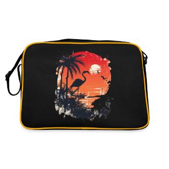 Flamingo Illustration - Retro Tasche - Schwarz/Gold - Hinten