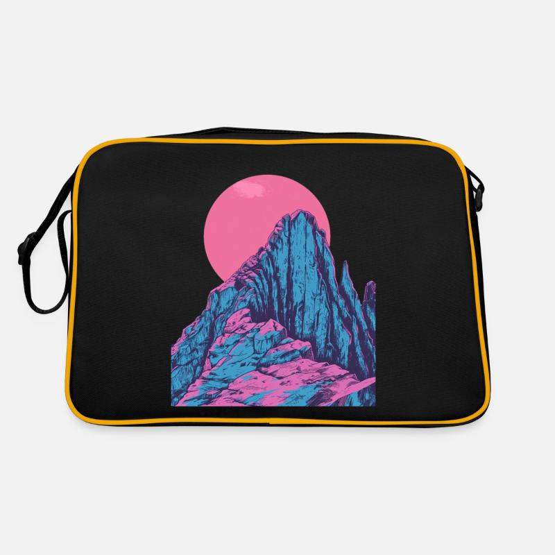 Rosa Mond Über Mystischen Bergen - Retro Tasche - Schwarz/Gold