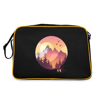 Coucher de soleil sur les montagnes avec des oiseaux - Sac Retro - noir/or - Dos