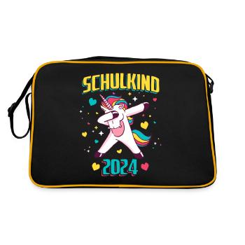 Schulkind 2023 Einhorn Einschulung - Retro Tasche - Schwarz/Gold - Hinten