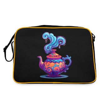 Mystische Teekanne Mit Zauberhaften Wirbeln - Retro Tasche - Schwarz/Gold - Hinten