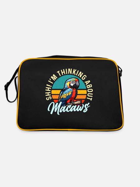 Macaw Bird Shh I'm Thinking About Parrot Macaw - Retro Tasche - Schwarz/Gold - Hinten
