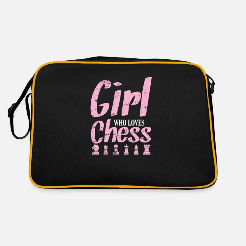 Fille Qui Aime Les Échecs, Échecs, Casse-Tête - Sac Retro - noir/or