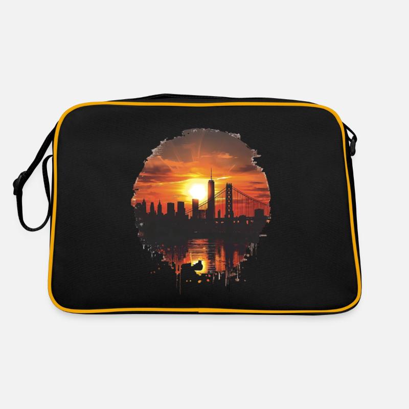 Panorama du coucher de soleil avec skyline Sac Retro