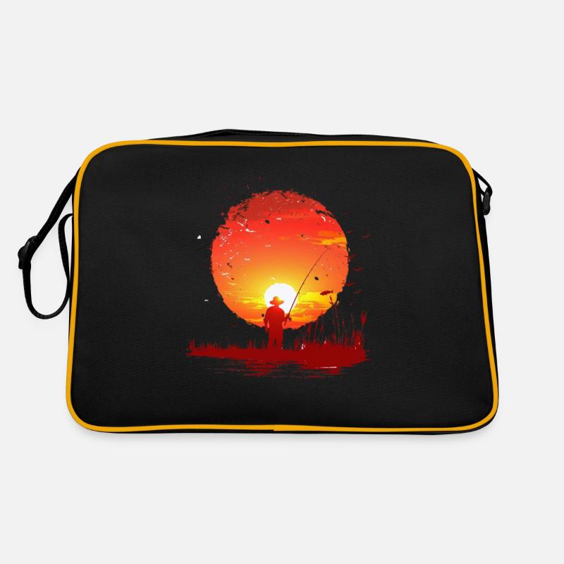 Silhouette de pêche au coucher du soleil Sac Retro