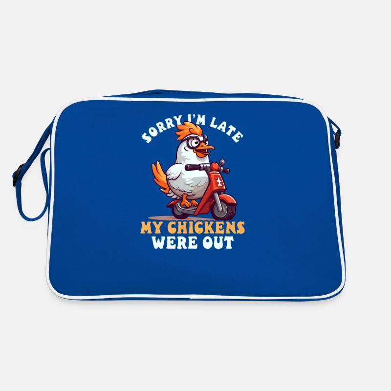 Hühnerzüchter tut mir leid, dass ich spät dran bin, die Hühner waren draußen Retro Tasche