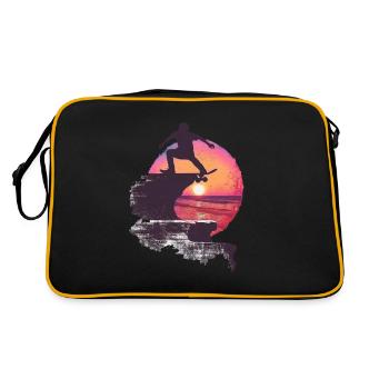 Skateboarder Silhouette Coucher De Soleil - Sac Retro - noir/or - Dos