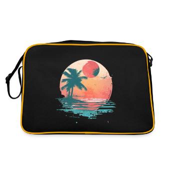 Sommer Sonnenuntergang Mit Palmen - Retro Tasche - Schwarz/Gold - Hinten