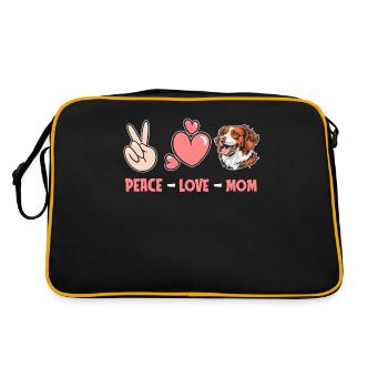 Brittany Spaniel Peace Love Dog Mom - Retro Tasche - Schwarz/Gold - Hinten