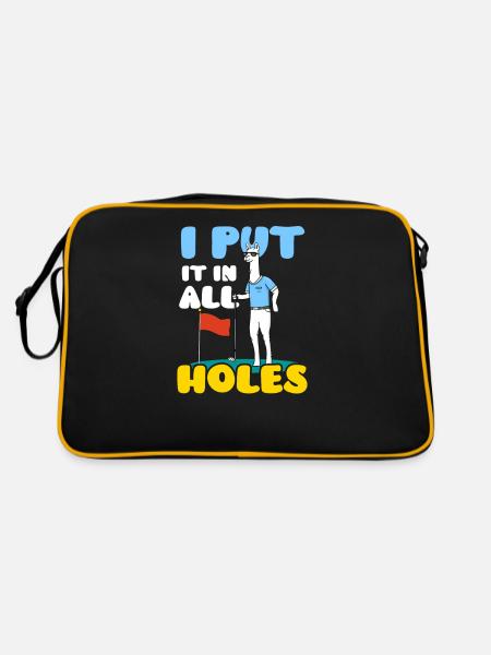 Minigolf Ich setze es in alle Löcher - Retro Tasche - Schwarz/Gold - Hinten
