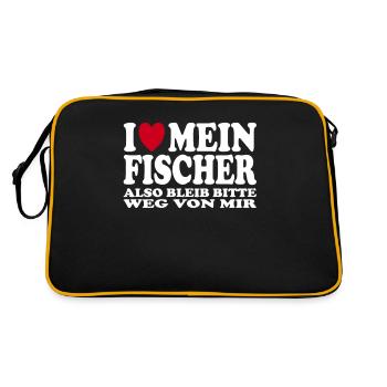 I Love Mein Fischer Also Bleib Bitte Weg Von Mir - Retro Tasche - Schwarz/Gold - Hinten