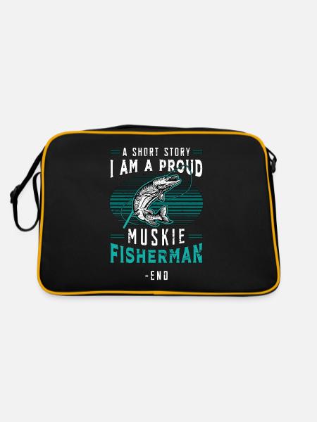 Muskie Fisherman A Short Story I Am Fishing Lover - Retro Tasche - Schwarz/Gold - Hinten
