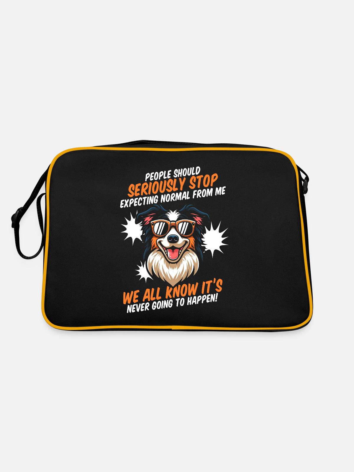 Border Collie - Retro Tasche - Schwarz/Gold - Hinten