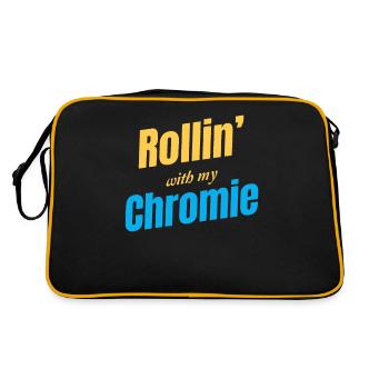 Rollin' With My Chromie Down Syndrome Autismus - Retro Tasche - Schwarz/Gold - Hinten